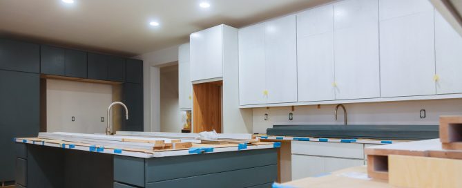 cabinet coating service Berthoud kitchen cabinet refinishing in progress